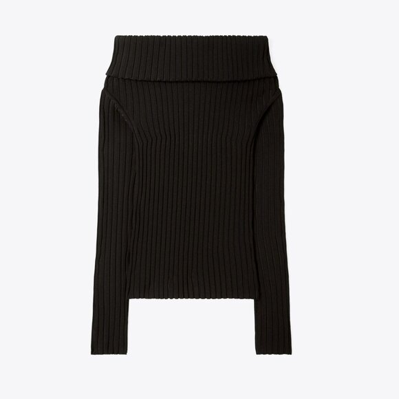 NWT Tory Burch black off-the-shoulder sweater. Size Large - Picture 1 of 10
